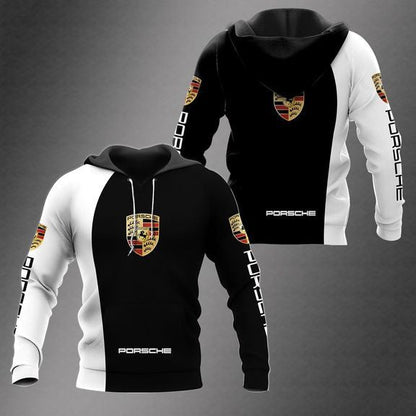 Porsche Unisex Hoodies Black White V11