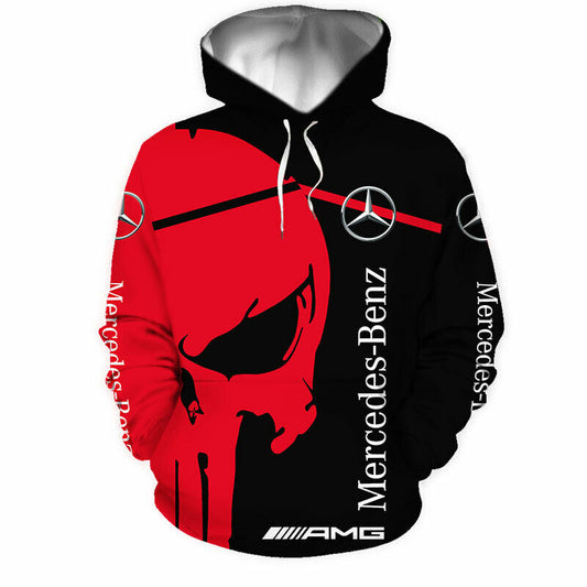 Mercedes Unisex Hoodies Skull 3D Black Red  2024