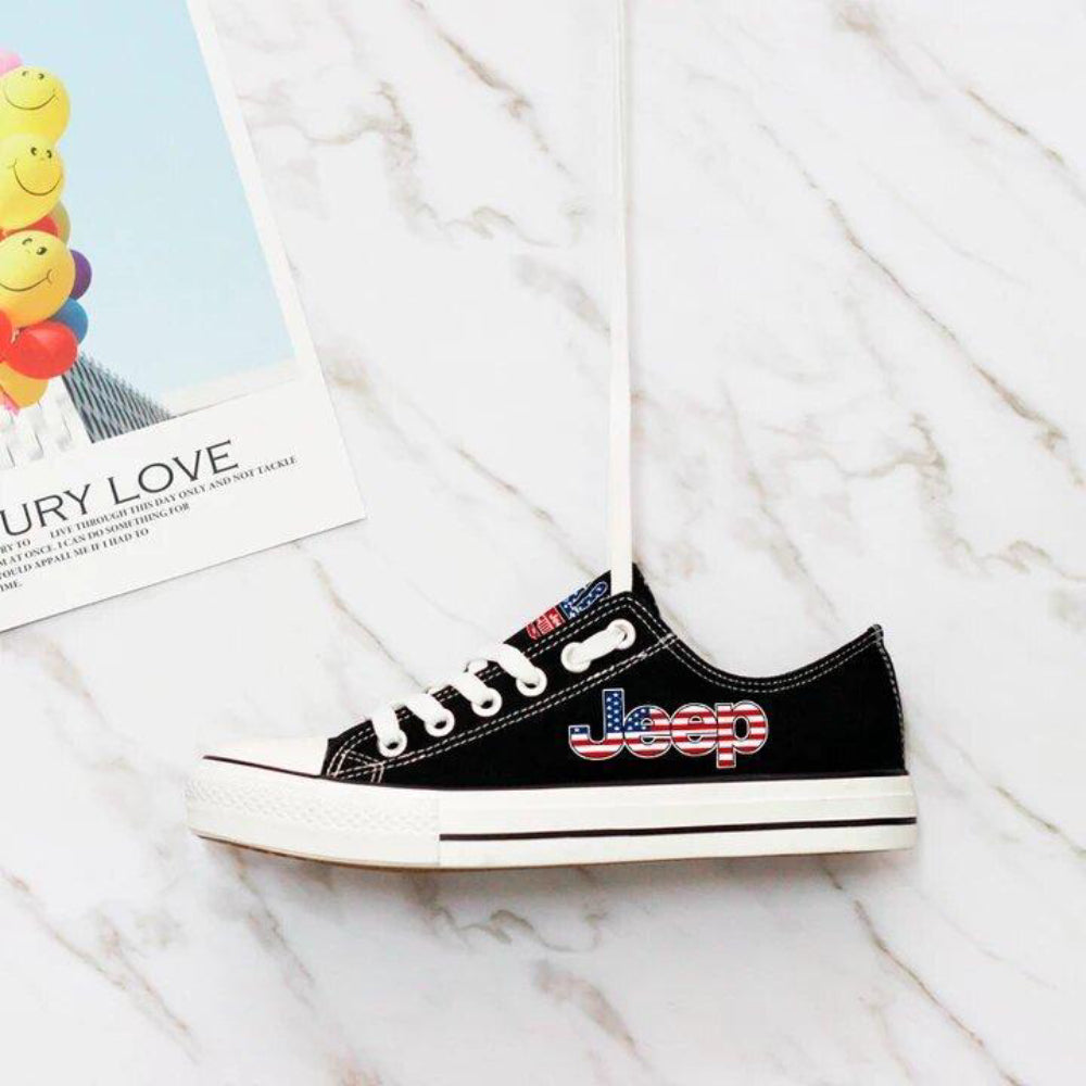 Jeep Black Low Top Jeep Wave US Flag Canvas Shoes