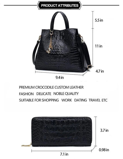 Mercedes Crocodile Leather Handbag With Free Wallet-bag-Driver Apparel-Driversapparel.com