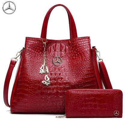 Mercedes Crocodile Leather Handbag With Free Wallet-bag-Driver Apparel-Red-Driversapparel.com