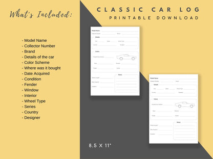 Classic Car Collector's Notebook: Printable Sheets, Vintage Autos & Restoration Log