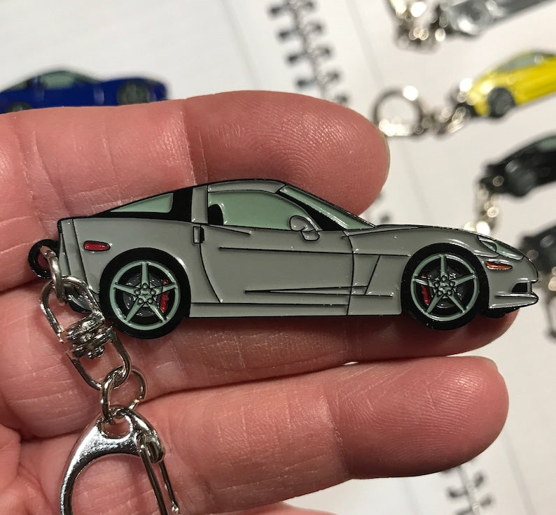 Corvette C6 Coupe Keychains: Enamel on Metal, 7 Vibrant Color Options_driver_clothing_drivi.store