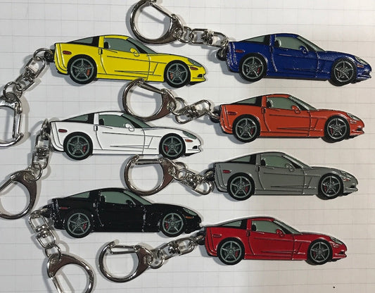 Corvette C6 Coupe Keychains: Enamel on Metal, 7 Vibrant Color Options