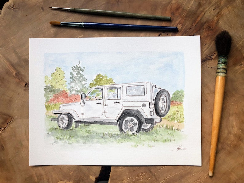 Watercolor Vehicle Portrait from Photo