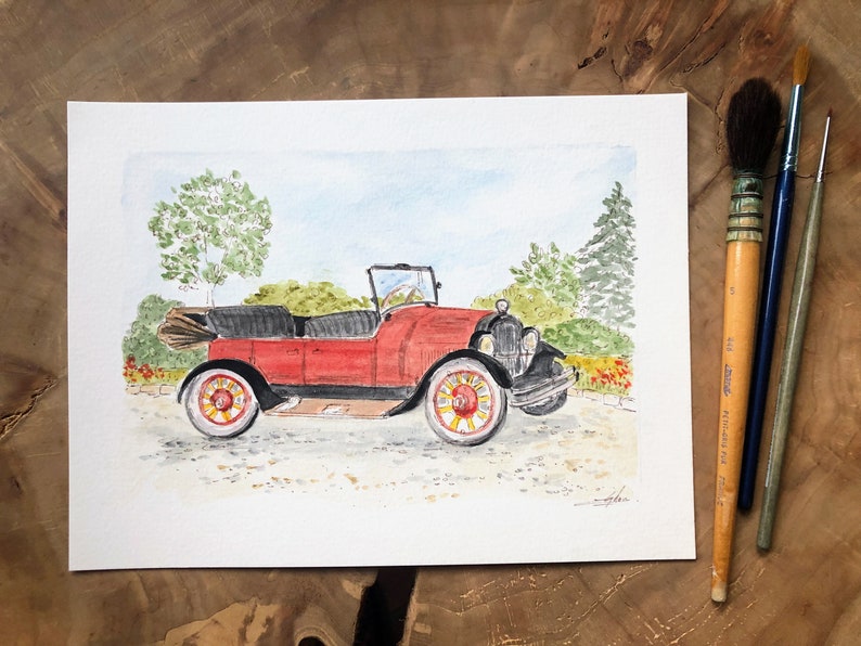 Custom Vehicle Art: Watercolor and Ink from Photo