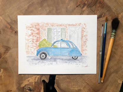 Custom Vehicle Art: Watercolor and Ink from Photo