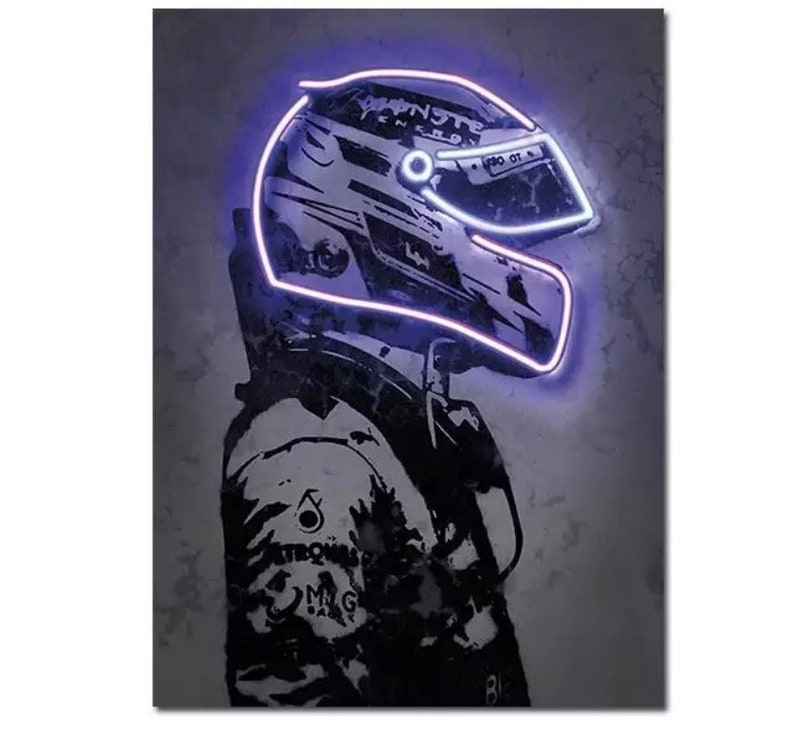 Light Up the Track: Neon F1 Helmet Poster