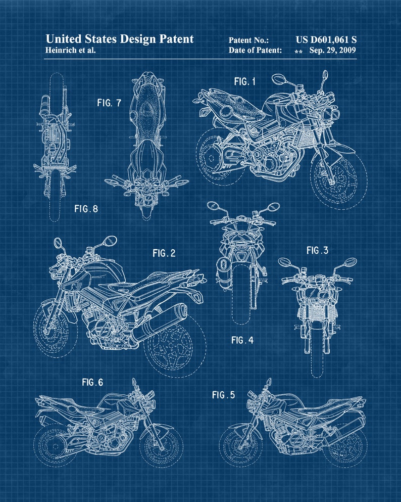 Vintage Motorcycle Patent Prints Set of 4_driver_clothing_drivi.store