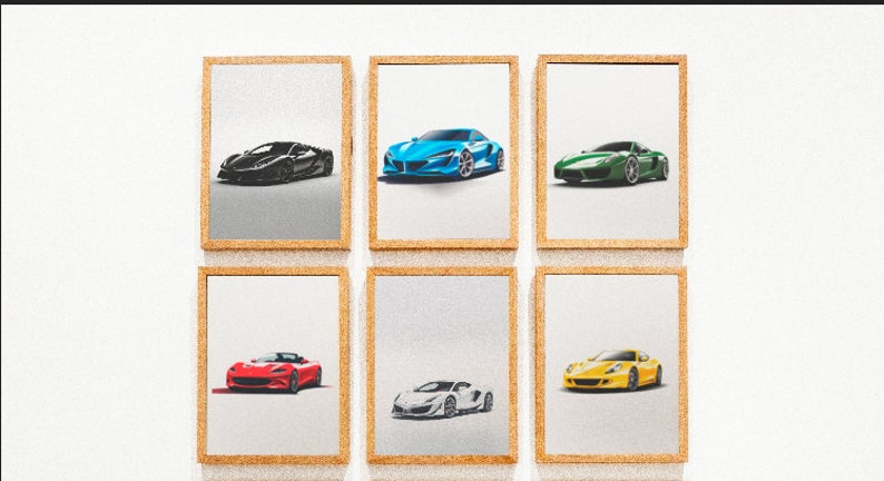 Minimalist Sports Car Collection: Digital Prints for Boys' Rooms