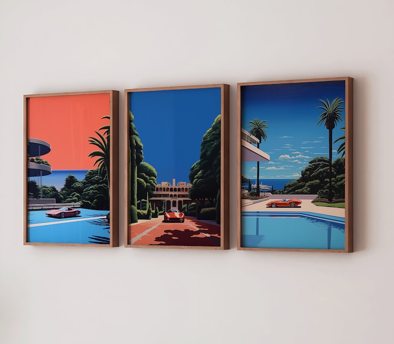 Hiroshi Nagai's Digital Ferrari Art: Retro Car Decor Trio