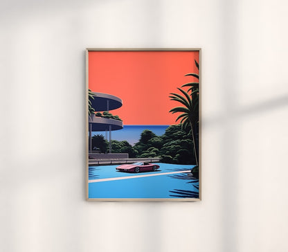 Hiroshi Nagai's Digital Ferrari Art: Retro Car Decor Trio