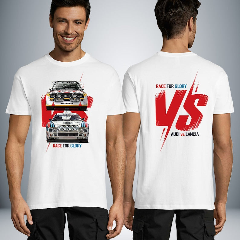 Race for Glory: Audi v Lancia Unisex Tee_driver_apparel_drivi.store