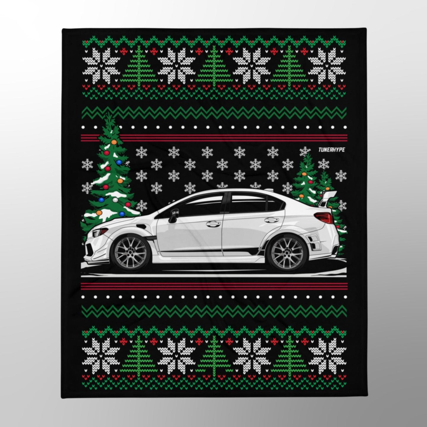 Coperta Natalizia Brutta - Subaru WRX in Bianco - Maglione Brutto di Natale, Regalo per gli Amanti delle Auto, Regalo di Natale Divertente, Maglione Brutto di Natale, Subaru