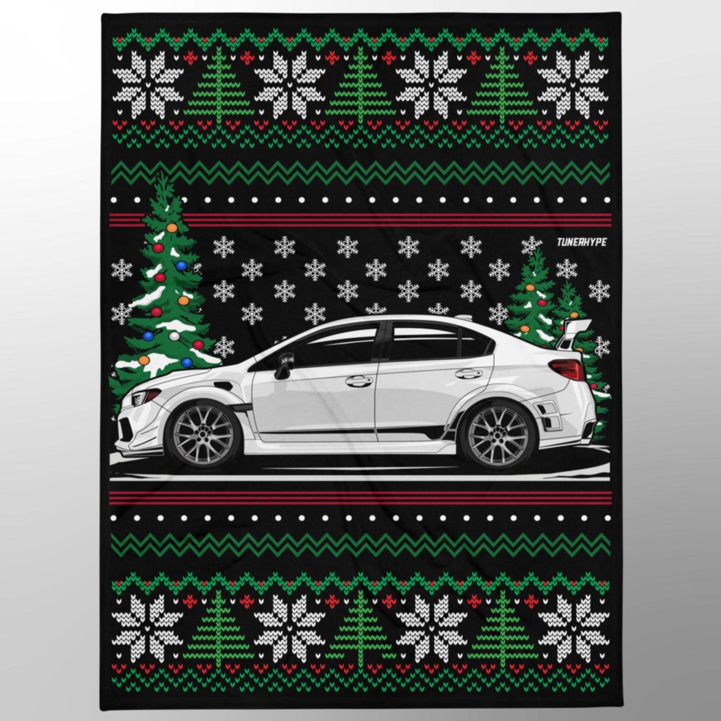 Coperta Natalizia Brutta - Subaru WRX in Bianco - Maglione Brutto di Natale, Regalo per gli Amanti delle Auto, Regalo di Natale Divertente, Maglione Brutto di Natale, Subaru