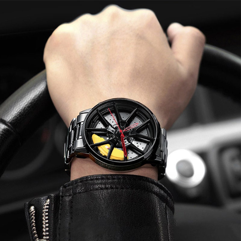 Orologio con Ruota in Lega di Potenza BMW M3 Gialla Statica, Accessori per Appassionati di Auto