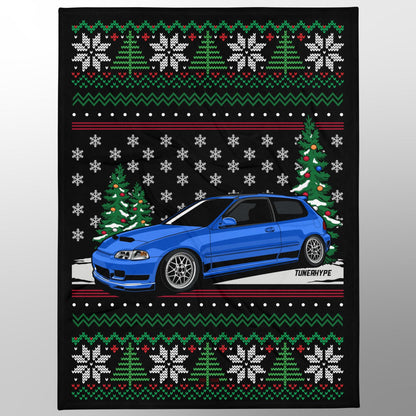 Coperta Natalizia Brutta - Honda Civic EG Captiva Blu - Maglione Natalizio Brutto, Regalo per gli Appassionati di Auto, Regalo Natalizio Divertente, Maglione Natalizio Brutto