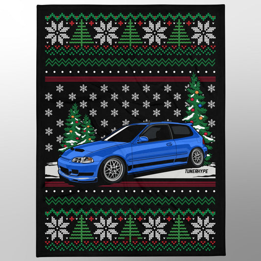 Coperta Natalizia Brutta - Honda Civic EG Captiva Blu - Maglione Natalizio Brutto, Regalo per gli Appassionati di Auto, Regalo Natalizio Divertente, Maglione Natalizio Brutto