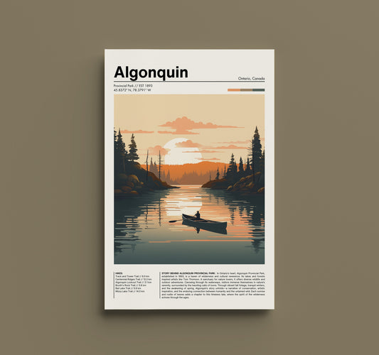 Poster Retro Algonquin - Stampa d'Arte Vintage della Wilderness Canadese, Decorazione da Viaggio in Ontario, Regalo per Amanti della Natura