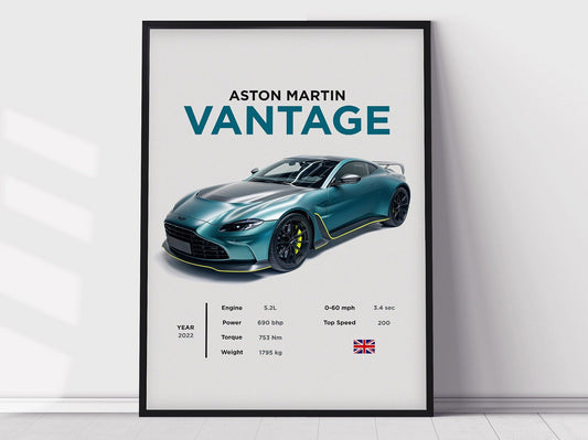 Stampa Poster Aston Martin Vantage V12, Decorazione per Camera da Letto Ragazzi, Arte per Ufficio Domestico, Decorazione per la Camera, Poster Digitali, Poster di Auto