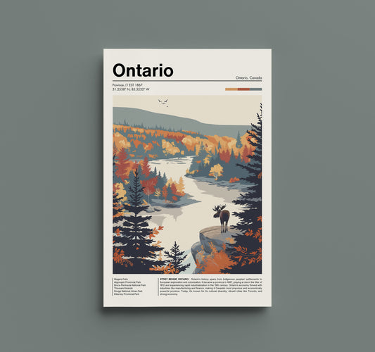 Poster Vintage Ontario - Stampa Retro del Parco Nazionale - Arte di Viaggio in Canada - Decorazione da Parete Ispirata agli Anni '70 - Vibrazioni di Capanna Rustica - Edizione Limitata