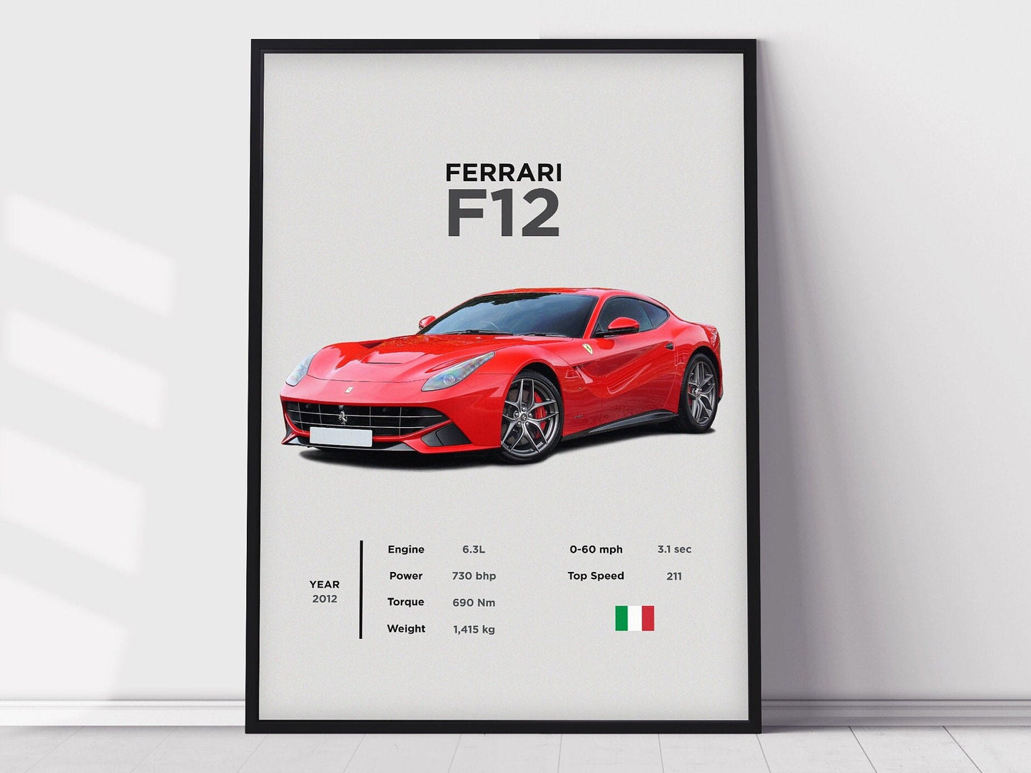 Ferrari F12 Digital Poster Print, Boys Room Decor, Home Office Art, Room Decor, Digital Posters, Car Posters