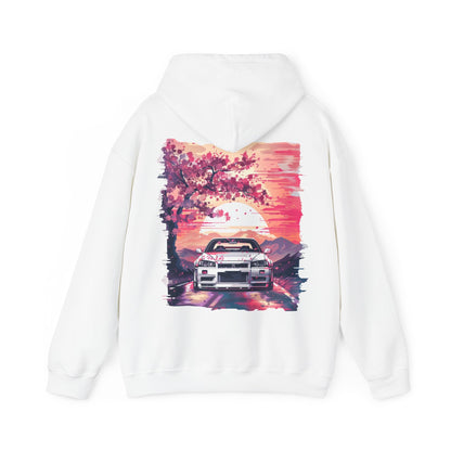 Jdm R34 GTR Vibrant Sunset Water Paint Design Hoodie